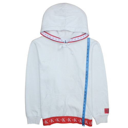 Calvin Klein Jeans Men's White Pullover Hoodie Size L Logo Trim