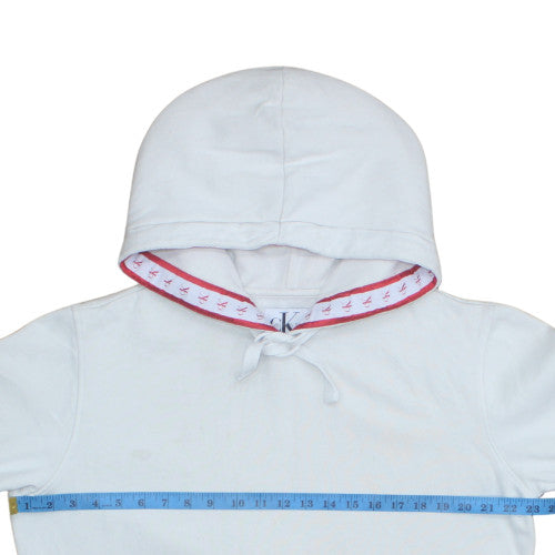 Calvin Klein Jeans Men's White Pullover Hoodie Size L Logo Trim
