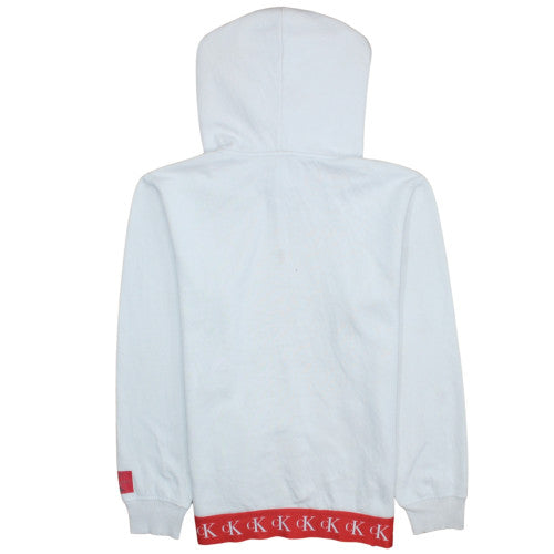 Calvin Klein Jeans Men's White Pullover Hoodie Size L Logo Trim