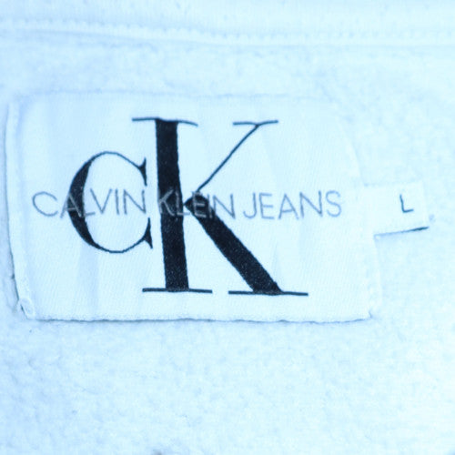 Calvin Klein Jeans Men's White Pullover Hoodie Size L Logo Trim