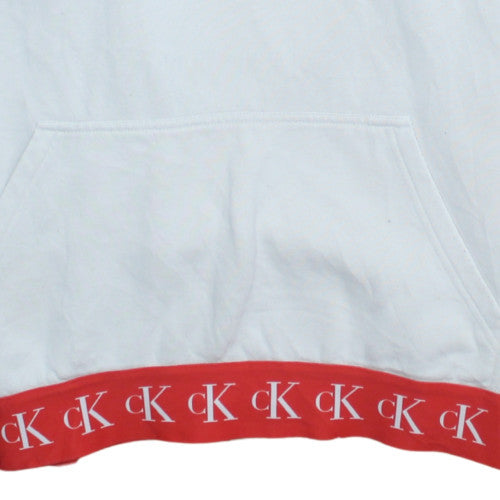 Calvin Klein Jeans Men's White Pullover Hoodie Size L Logo Trim