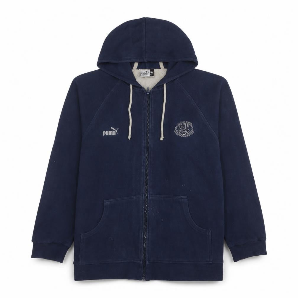 Front view of Puma Men's Blue 2XL Full Zip Hoodie Sports Cotton Sweatshirt