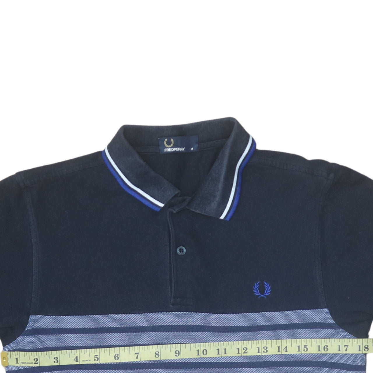 Fred Perry Men's Blue Striped Cotton Polo Shirt Size M