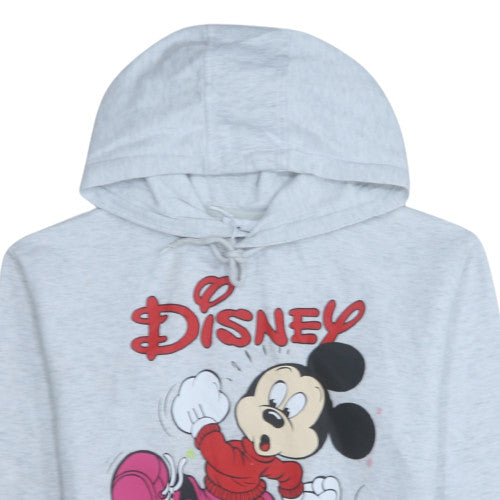 Disney Womens Grey Mickey Hoodie XS Pullover Hooded Sweatshirt