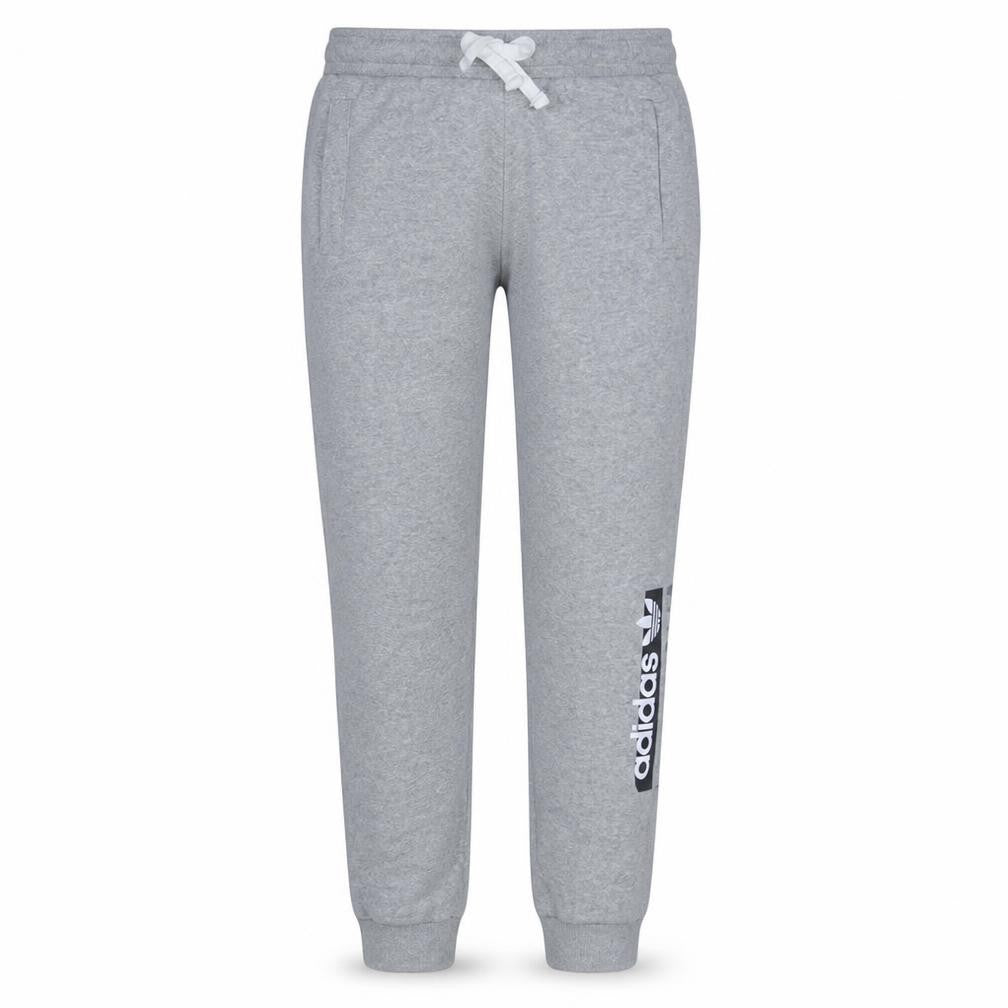 Front view of Adidas women’s grey jogger sweatpants, size UK 12, drawstring regular fit