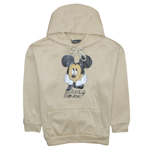 Fashion Women Beige Mickey Mouse Hooded Pullover Sweatshirt XL