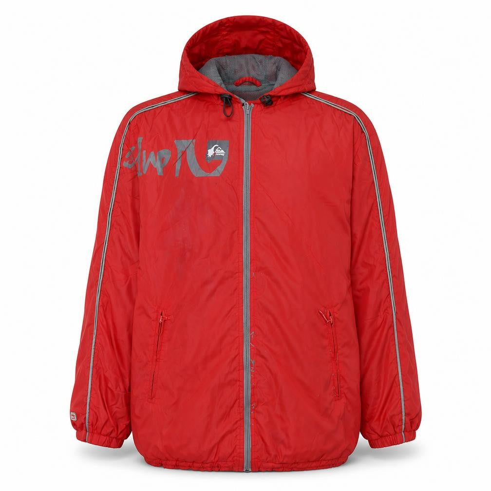 Quiksilver Womens Red Windbreaker Jacket Size 16 Hooded Full Zip