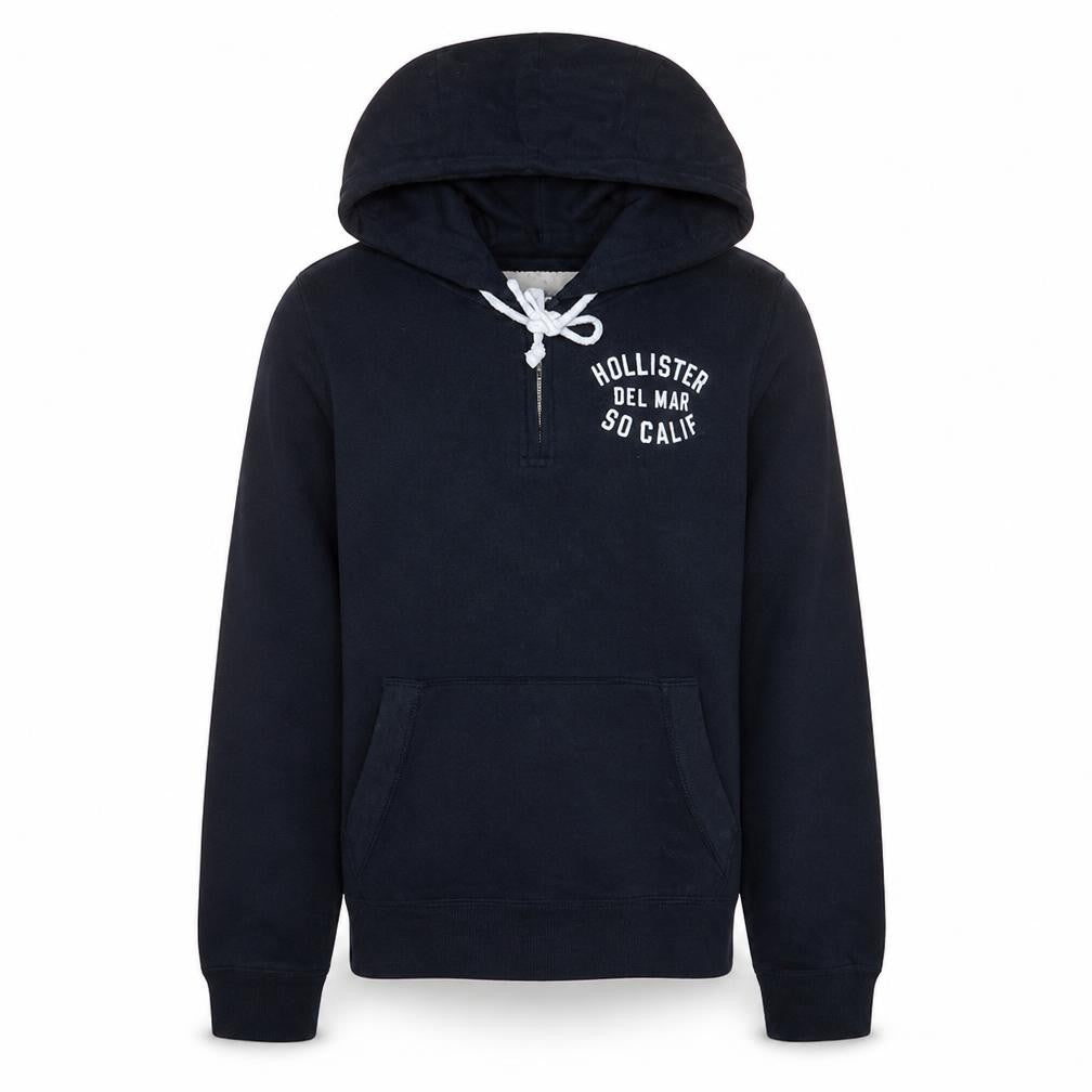 Hollister Men's Black Hoodie M 1/2 Zip Fleece Graphic Logo Pullover