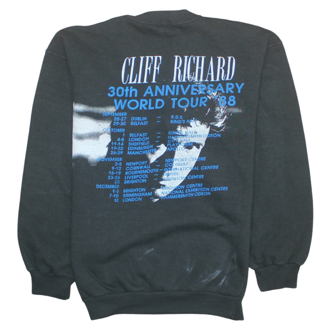 Vintage USA Cliff Richard Black Sweatshirt Women M 30th Anniversary Tour '88