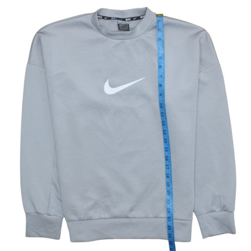 Nike Women Grey Crew Neck Pullover Sweatshirt M Relaxed Fit
