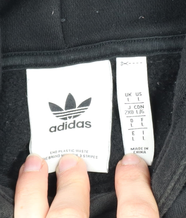 Adidas Men's Black Pullover Hoodie L Logo Graphic Sweatshirt