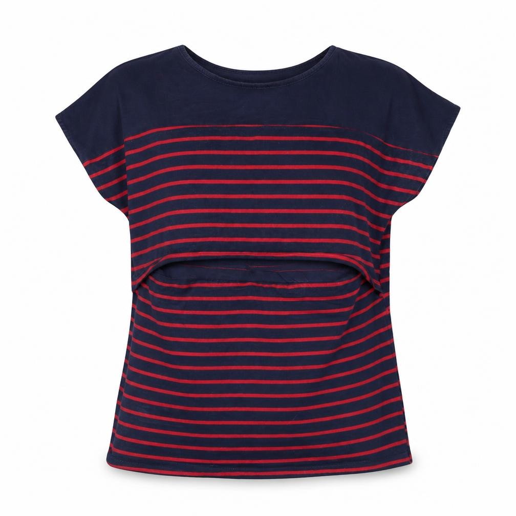 SMALLSHOW Women's Blue Striped Cotton T-Shirt Size M
