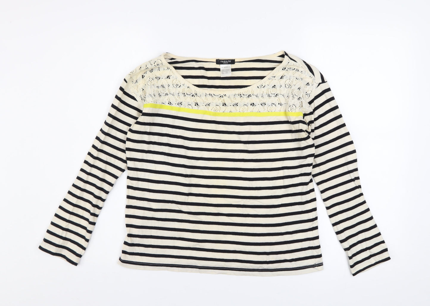La Redoute Women’s Black & Ivory Striped Lace Long Sleeve T-Shirt UK 6/8