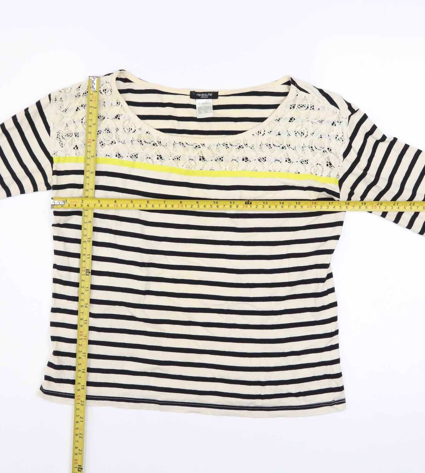 La Redoute Women’s Black & Ivory Striped Lace Long Sleeve T-Shirt UK 6/8