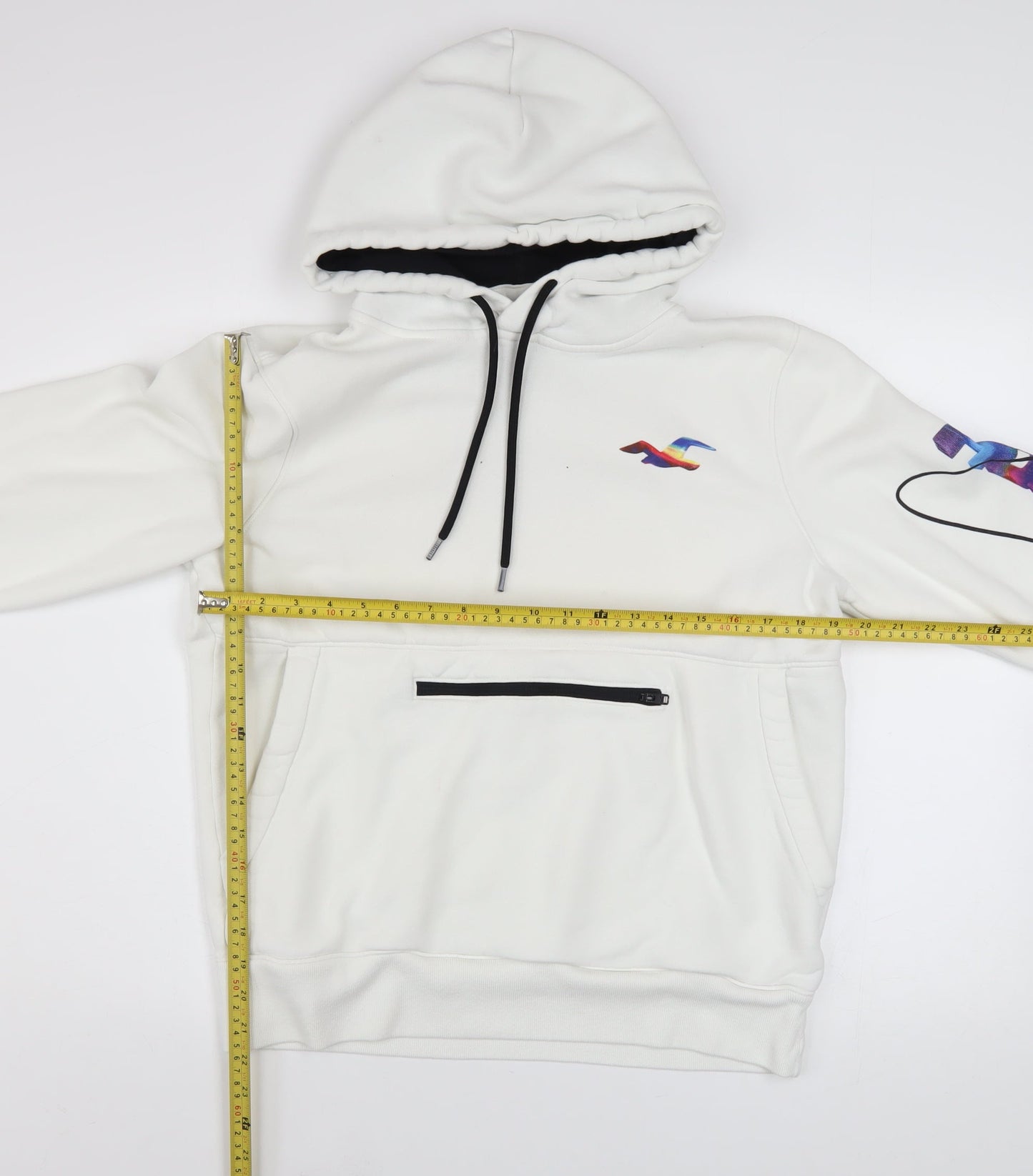 Hollister Men's White Pullover Hoodie M Graphic Logo Fleece