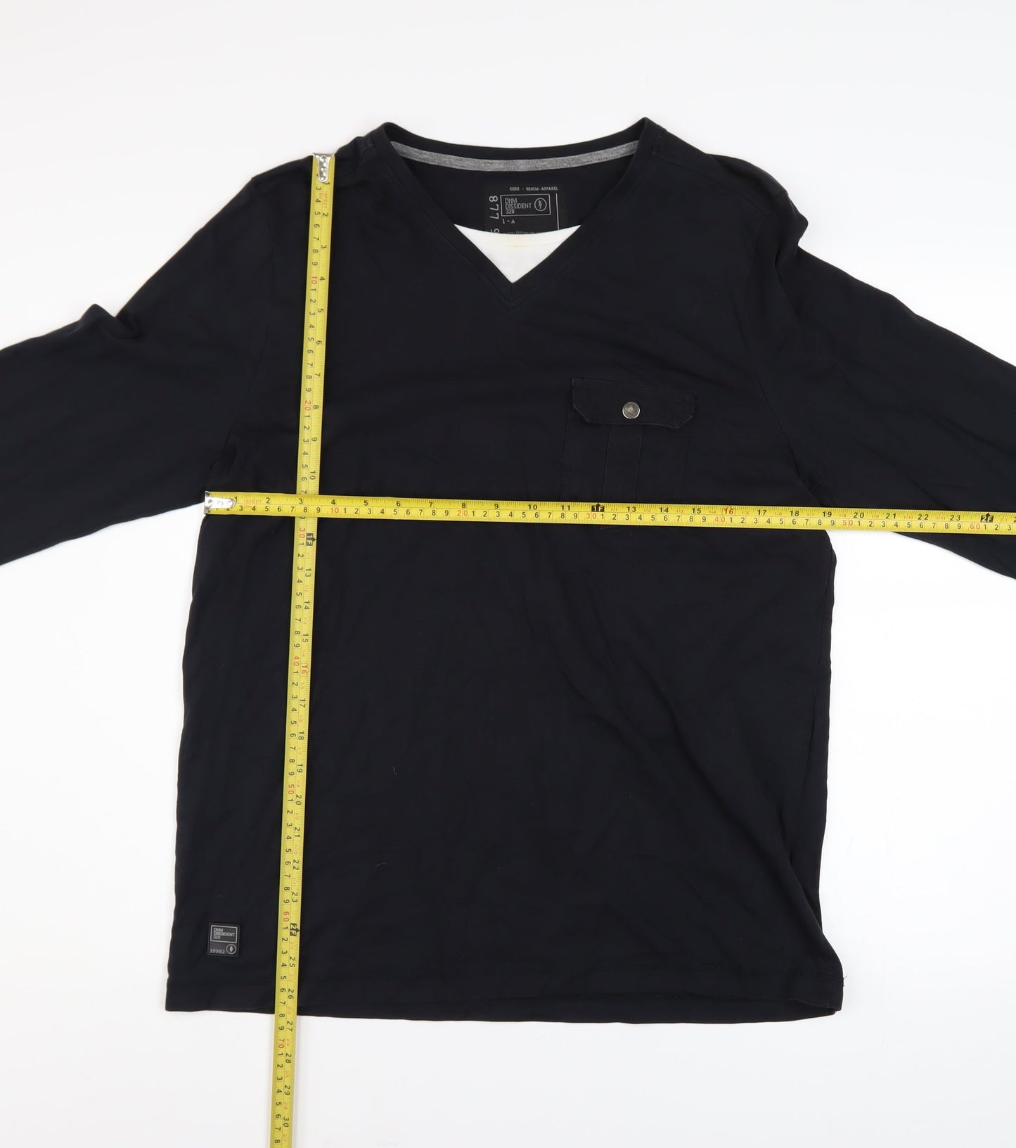 Dissident Men's Black Cotton Long Sleeve V-Neck Casual Shirt Size L