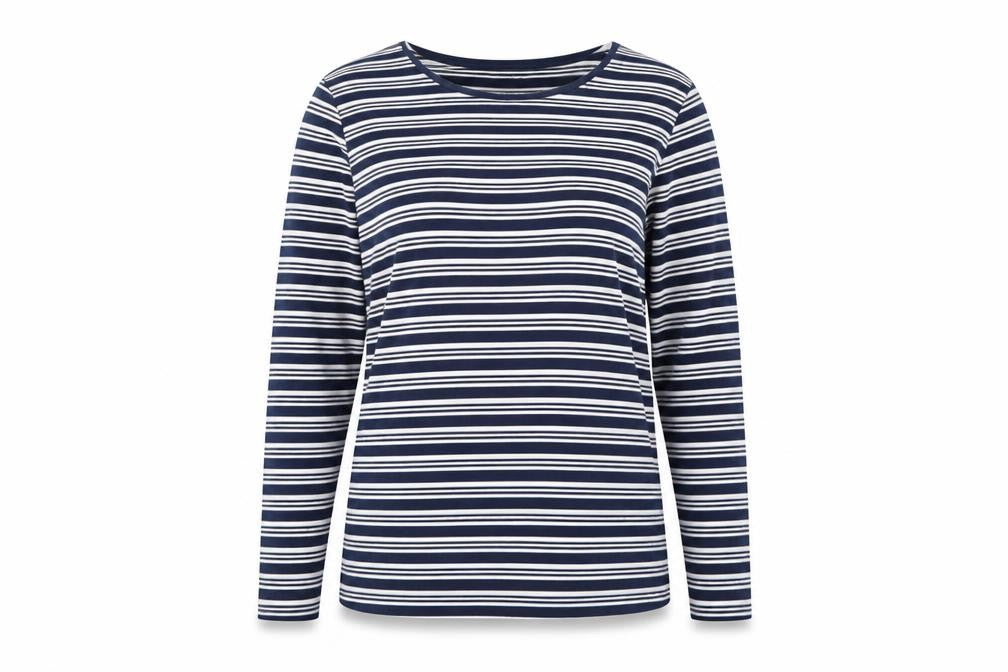 Plum Tree Womens Blue Striped Long Sleeve Cotton T-Shirt UK 14