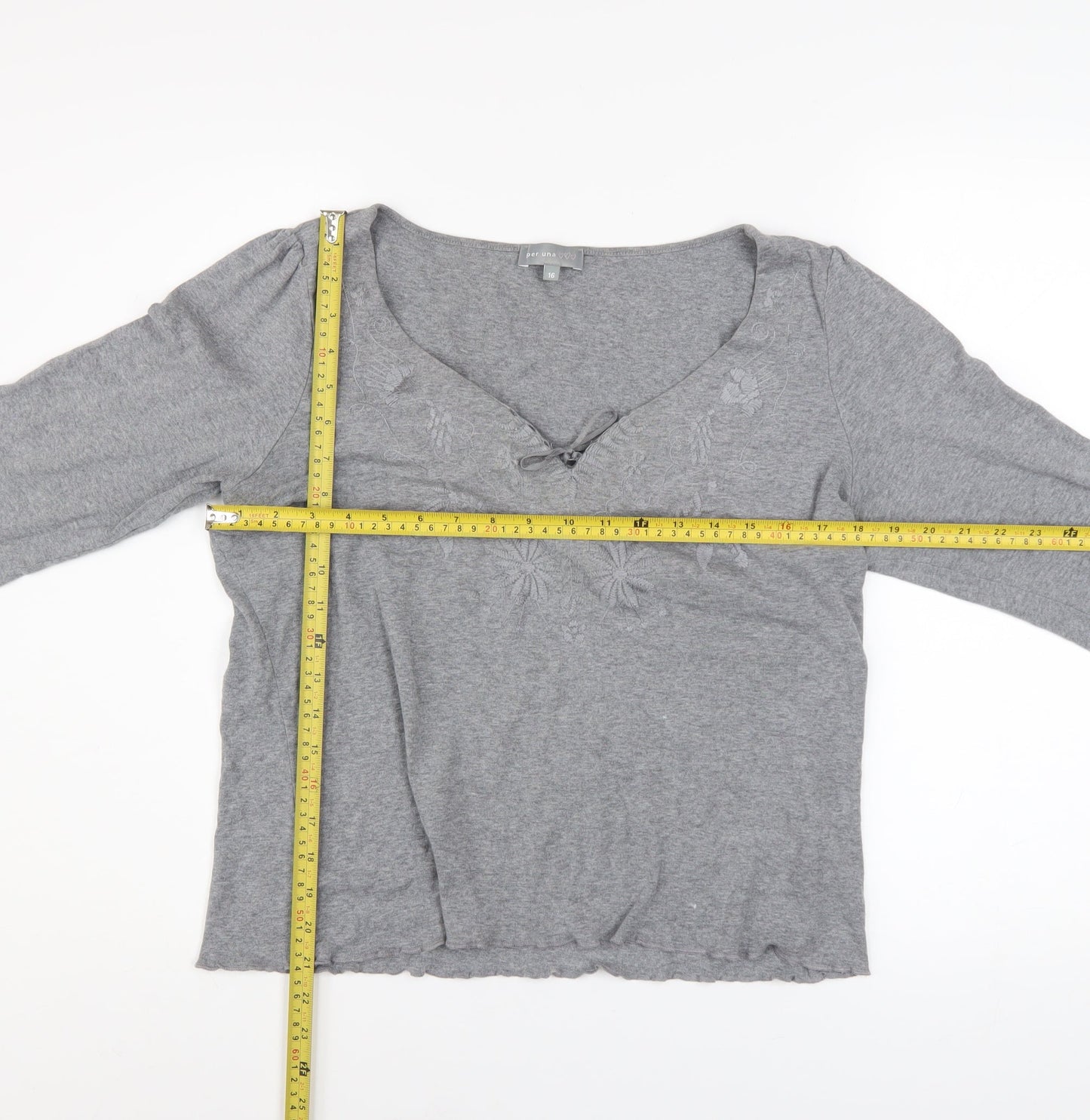 Marks and Spencer Per Una Grey Cotton V-Neck Blouse Size 16