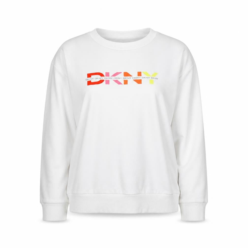 DKNY Women White Cotton Blend Logo Sweatshirt Size M