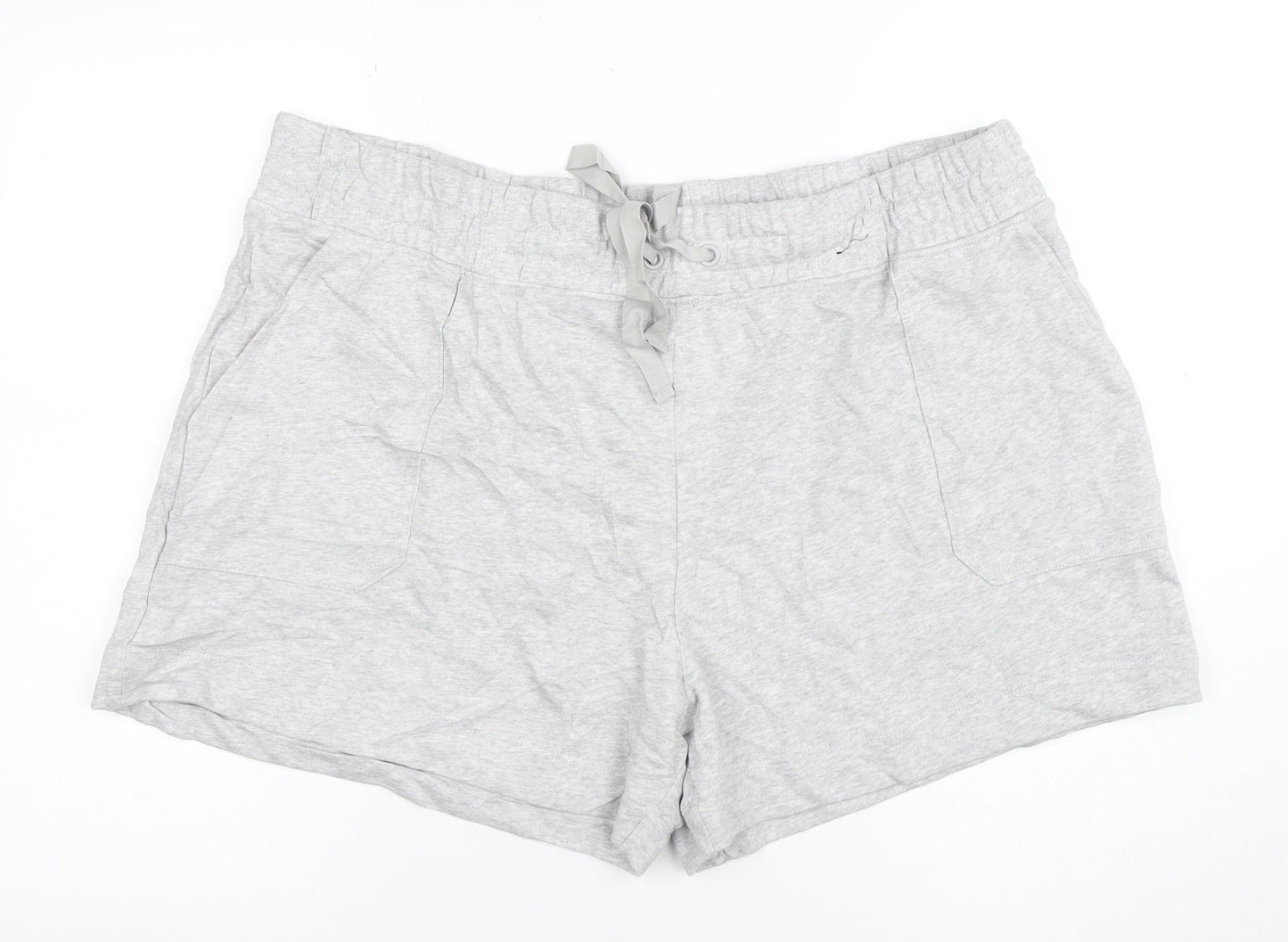 Marks and Spencer Women Grey Size 22 Sweat Shorts Drawstring Cotton Blend