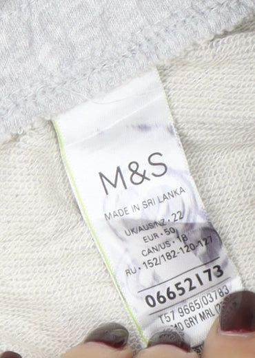 Marks and Spencer Women Grey Size 22 Sweat Shorts Drawstring Cotton Blend
