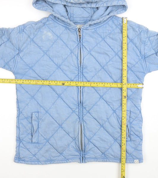 Fat Face Women Blue Quilted Full Zip Hoodie Size 8 Cotton Blend
