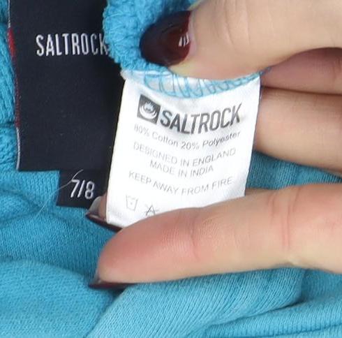 Saltrock Boys Blue Pullover Hoodie 7-8 Years Graphic Print Cotton Blend
