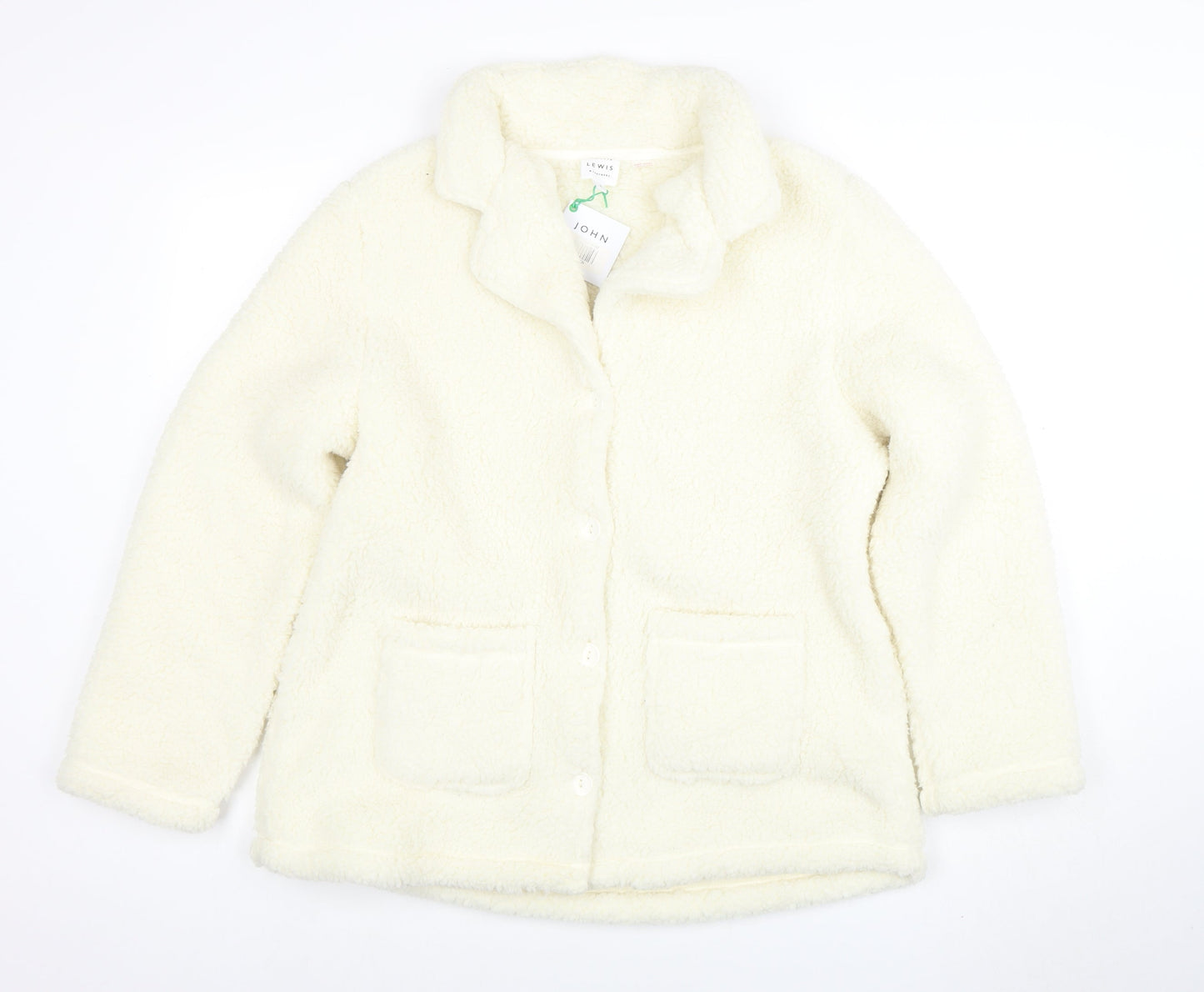 John Lewis Women Ivory Fleece Button Jacket Size L Winter Casual