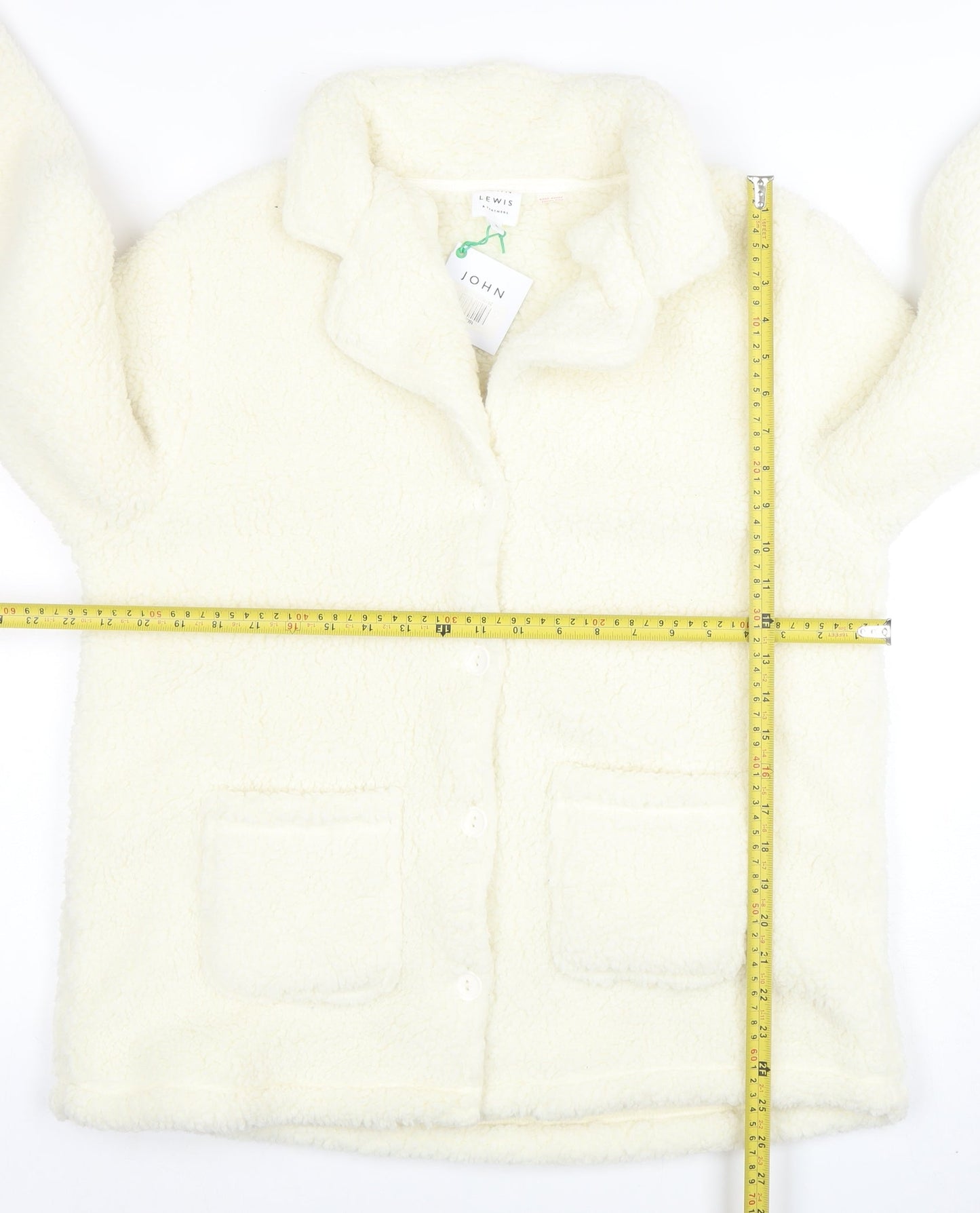John Lewis Women Ivory Fleece Button Jacket Size L Winter Casual