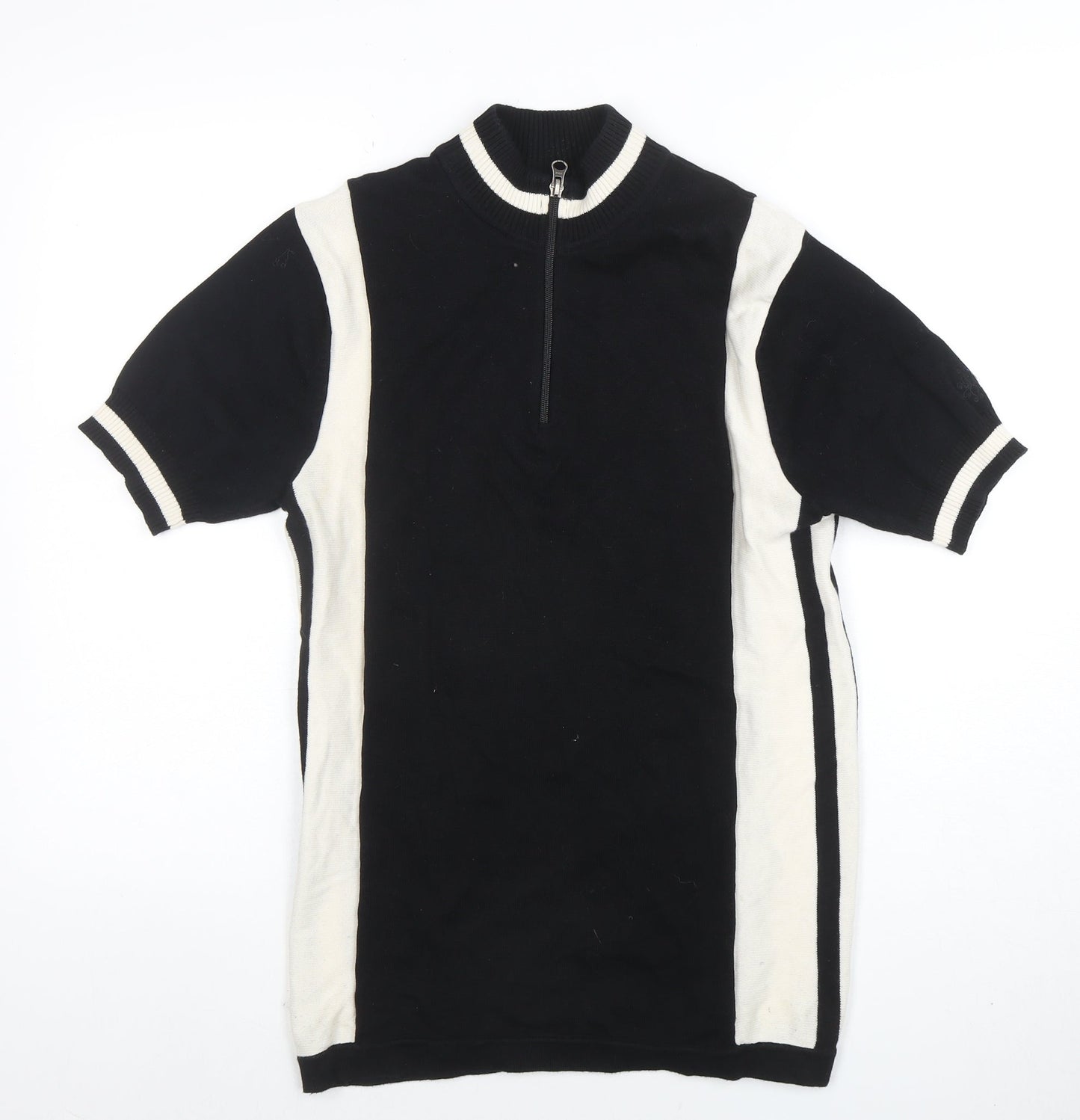 Madcap England Men's Black & White Colourblock Half Zip Cotton T-Shirt S