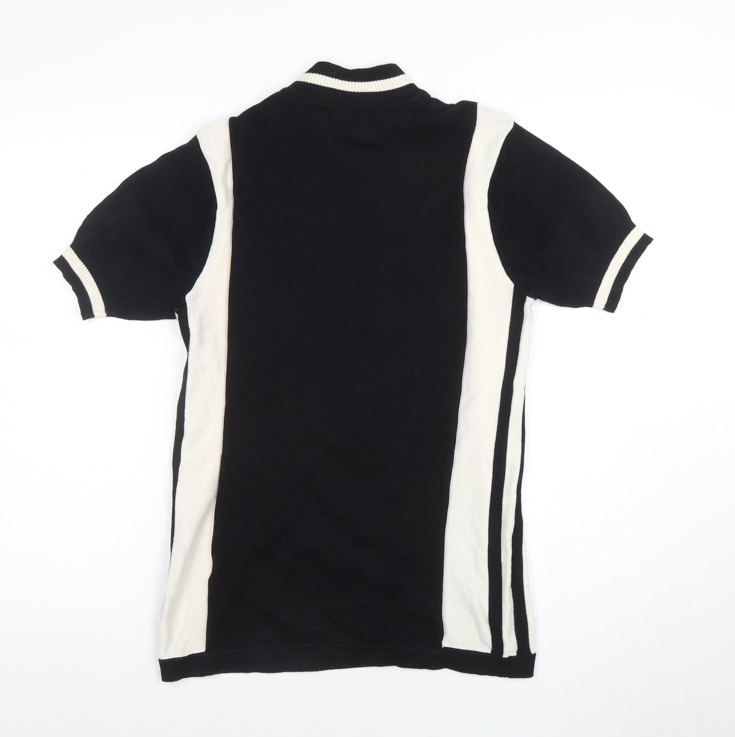 Madcap England Men's Black & White Colourblock Half Zip Cotton T-Shirt S