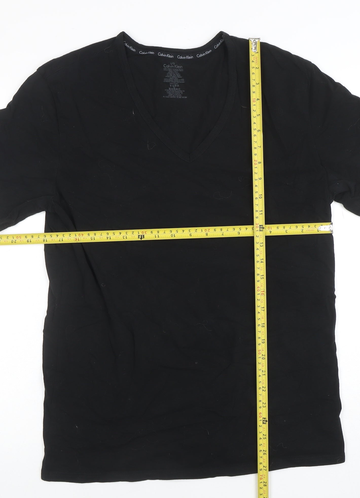 Calvin Klein Men's Black V-Neck Cotton Blend T-Shirt L