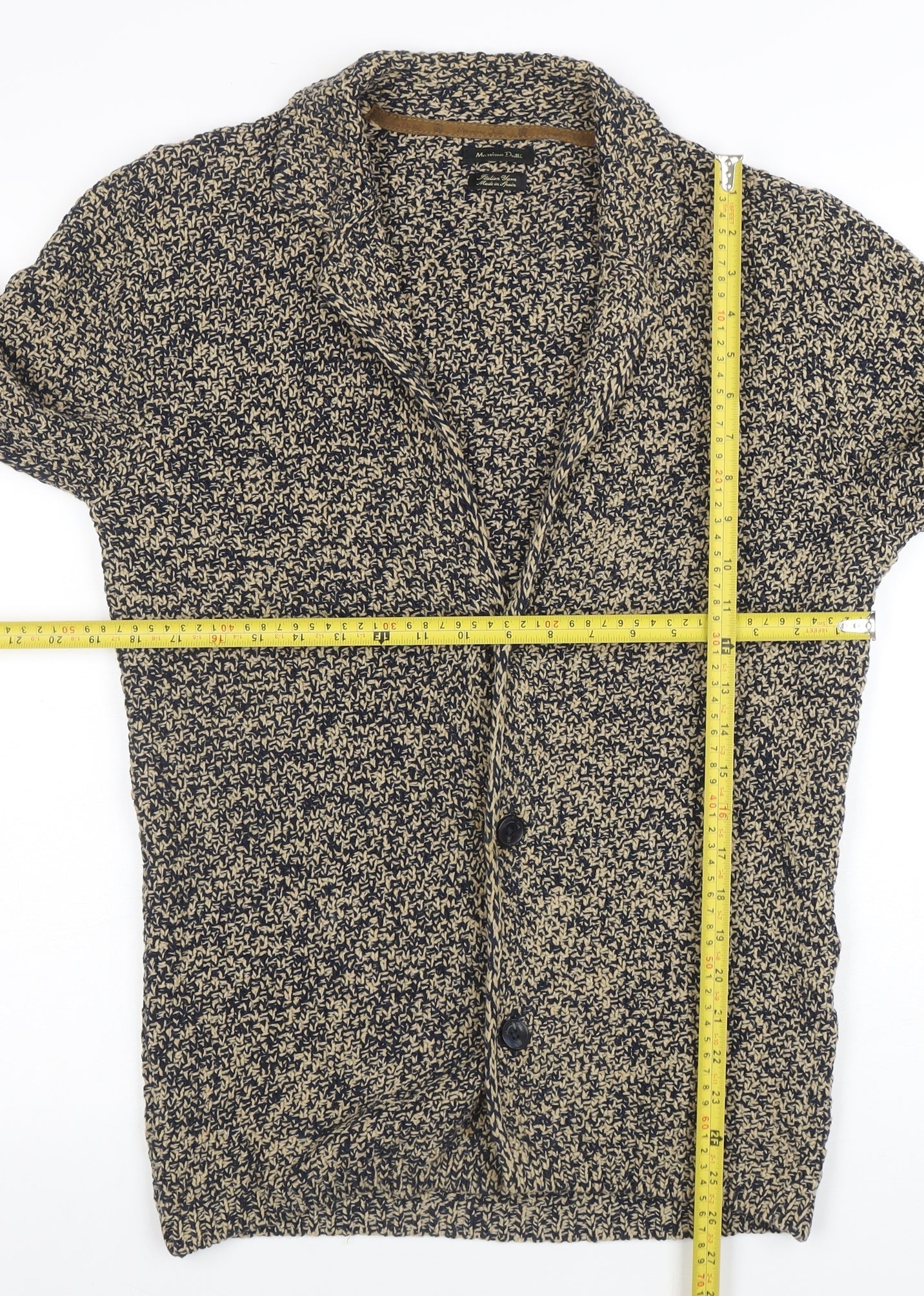 Massimo Dutti Women's Beige Knit Cardigan Size 12 Collared Cotton Blend