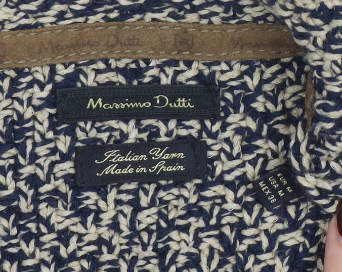 Massimo Dutti Women's Beige Knit Cardigan Size 12 Collared Cotton Blend