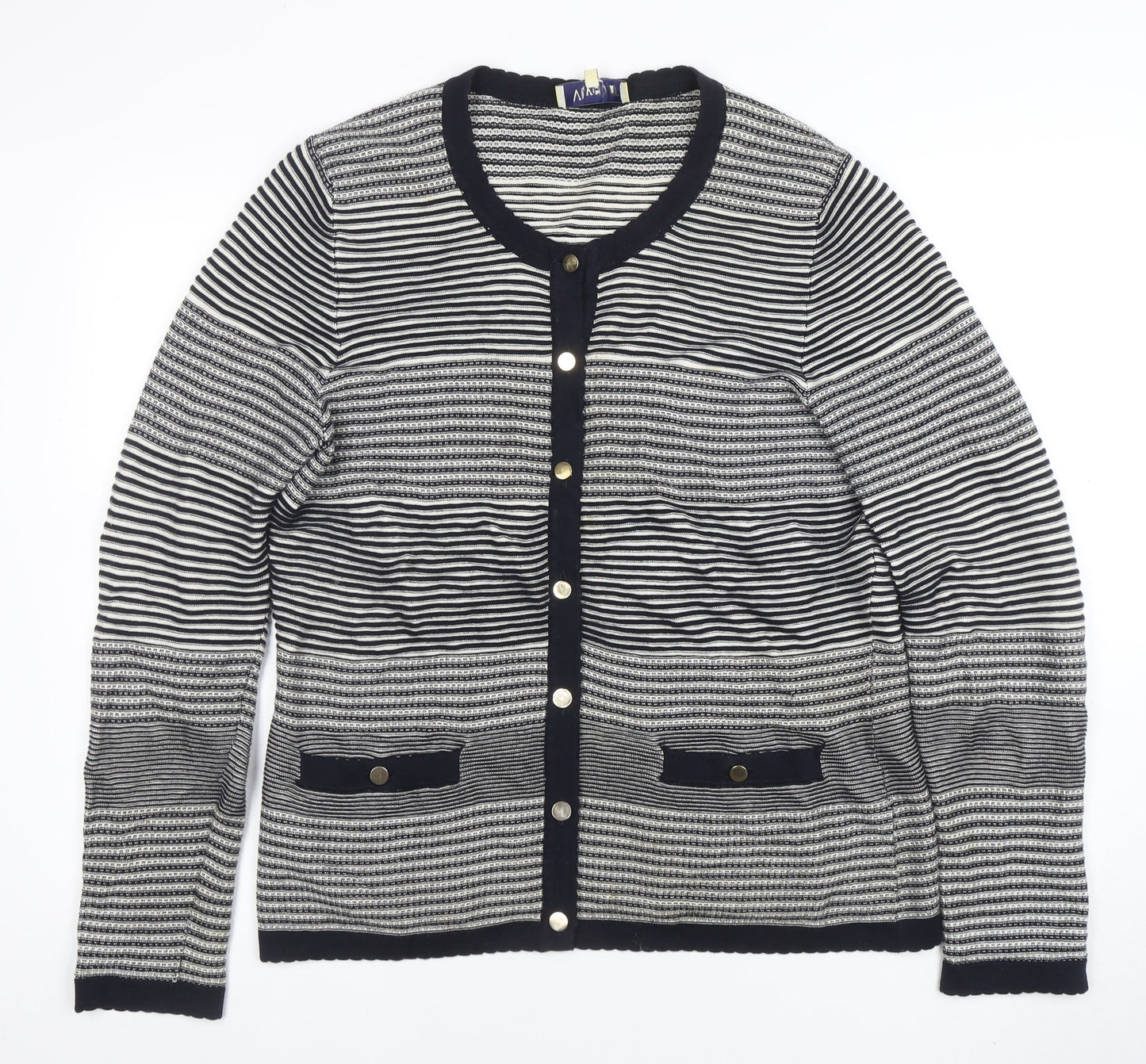 Viyella Womens Blue Striped Cotton Cardigan L Long Sleeve