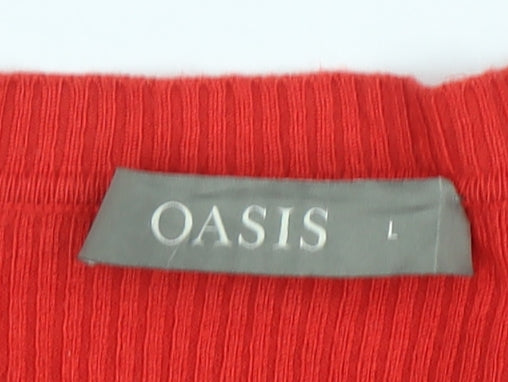 Oasis Women Red Long Sleeve Ribbed Bodycon Midi Dress L