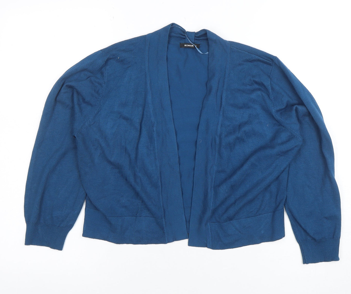 Roman Women Blue V-Neck Open Knit Cardigan Size 14