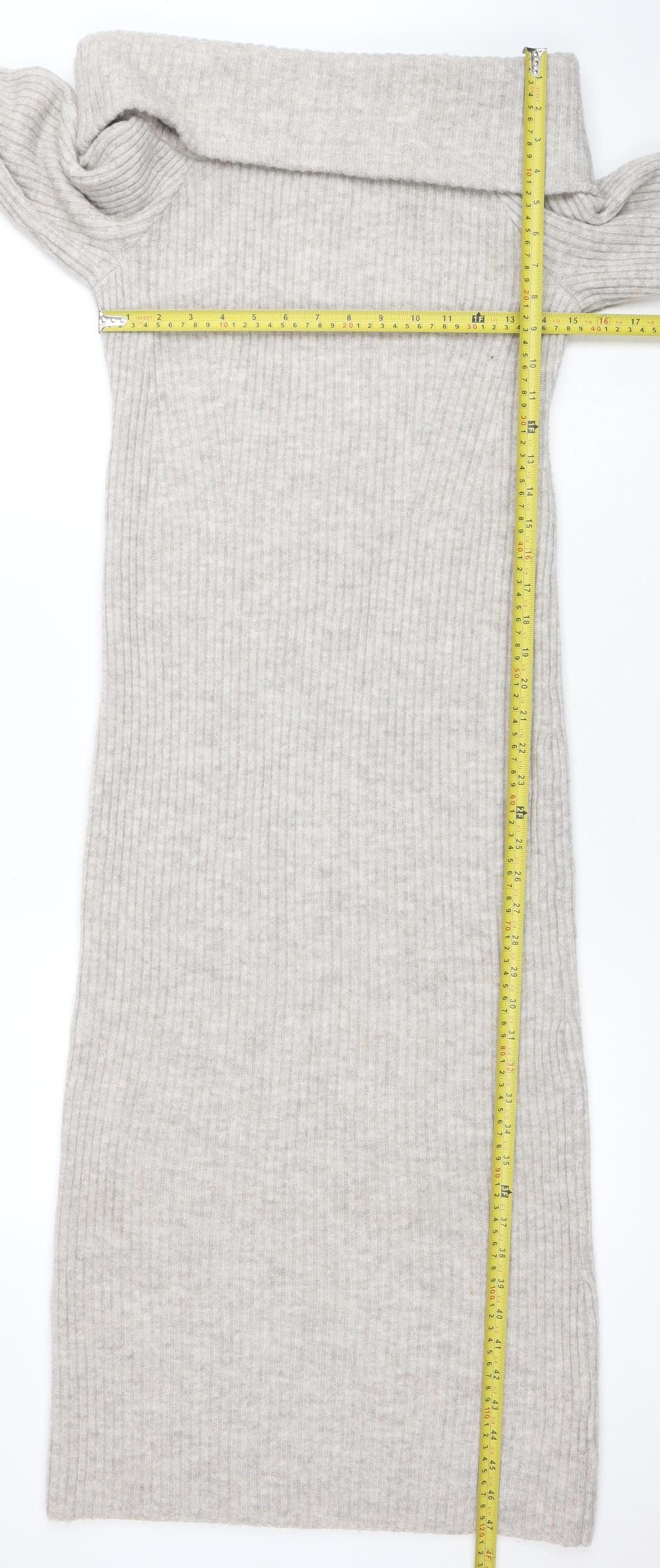 H&M Mama Beige Knit Bodycon Roll Neck Maternity Midi Dress Size 12