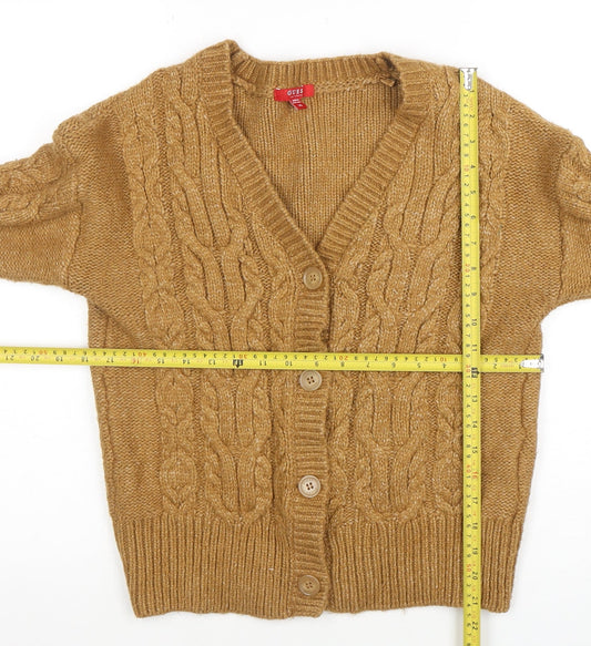 GUESS Women’s Beige Cable-Knit Cardigan XS V-Neck Soft Wool Blend