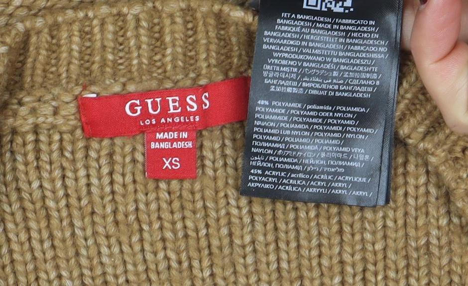 GUESS Women’s Beige Cable-Knit Cardigan XS V-Neck Soft Wool Blend
