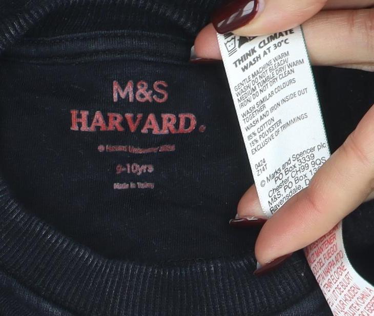 Marks and Spencer Girls Black Harvard Graphic Crew Neck Sweatshirt 9-10 Years