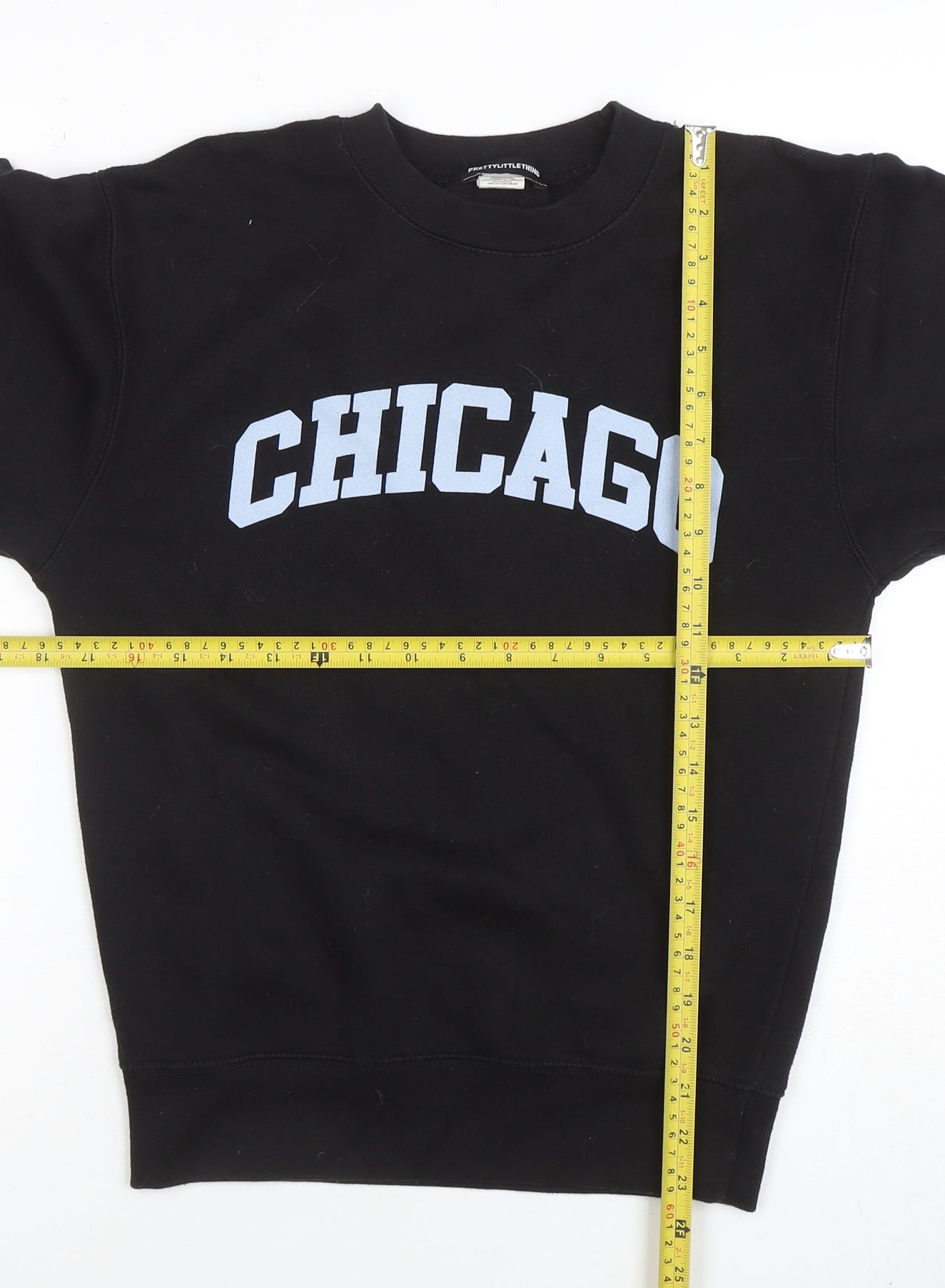 PrettyLittleThing Womens Black XS Chicago Crew Neck Sweatshirt