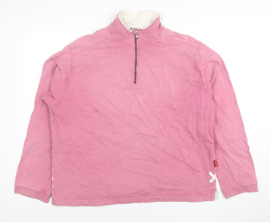 White Stuff Women Pink 1/4 Zip Cotton Pullover Sweatshirt Size 8