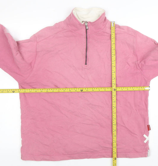 White Stuff Women Pink 1/4 Zip Cotton Pullover Sweatshirt Size 8