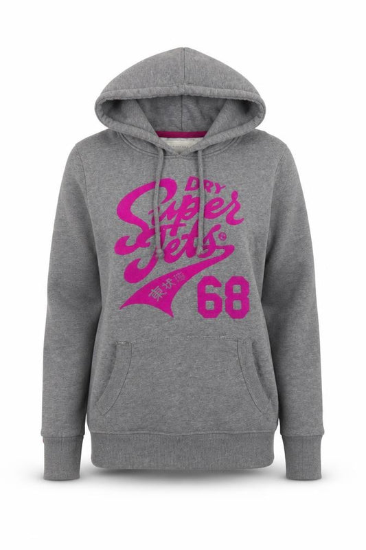 Superdry Womens Grey Hoodie Medium Pullover Cotton Blend Graphic Print