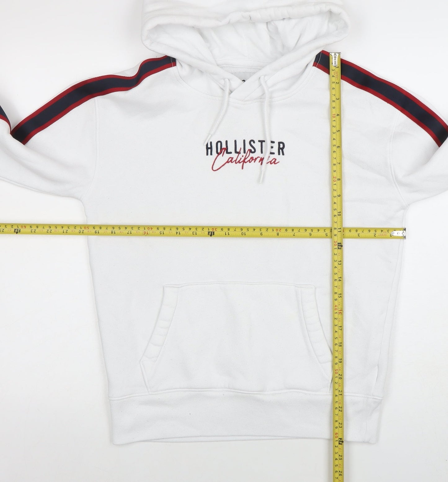 Hollister Men’s White XS Pullover Hoodie With Logo & Side Stripes