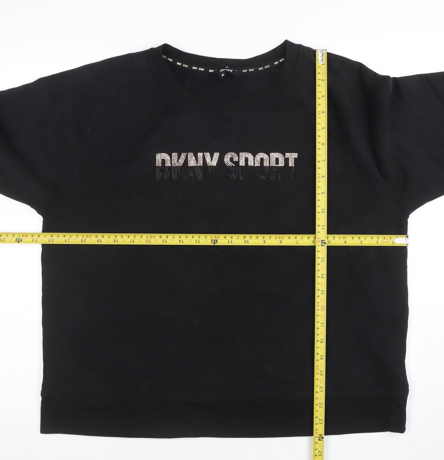 DKNY Sport Womens Black XL Pullover Sweatshirt Rhinestone Logo Casual