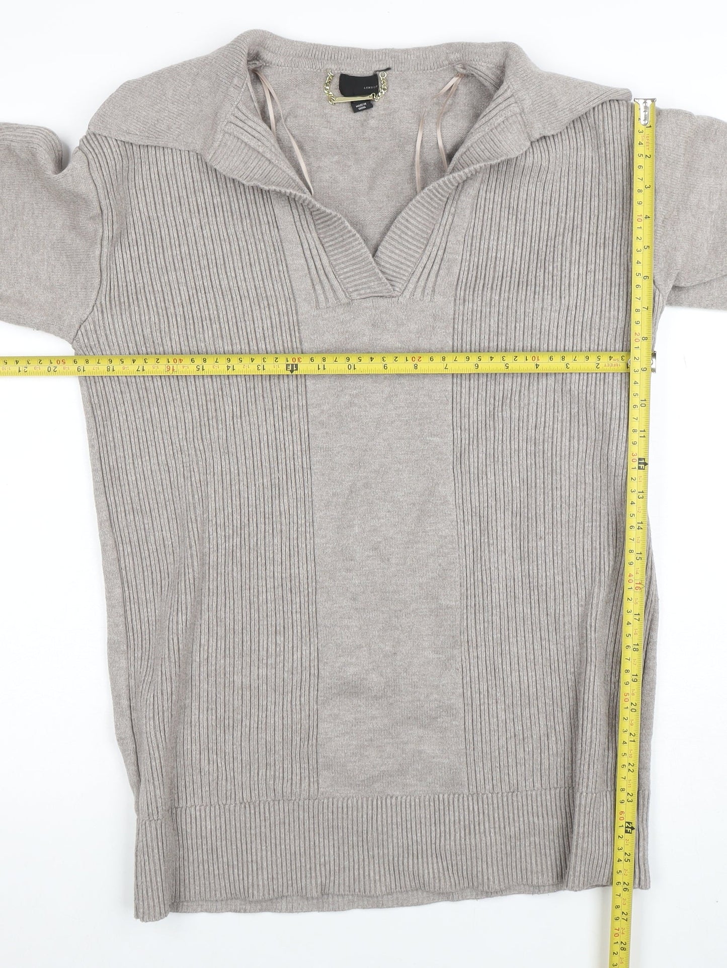 River Island Women’s Grey Knit Tunic Top M Collared 3/4 Sleeve