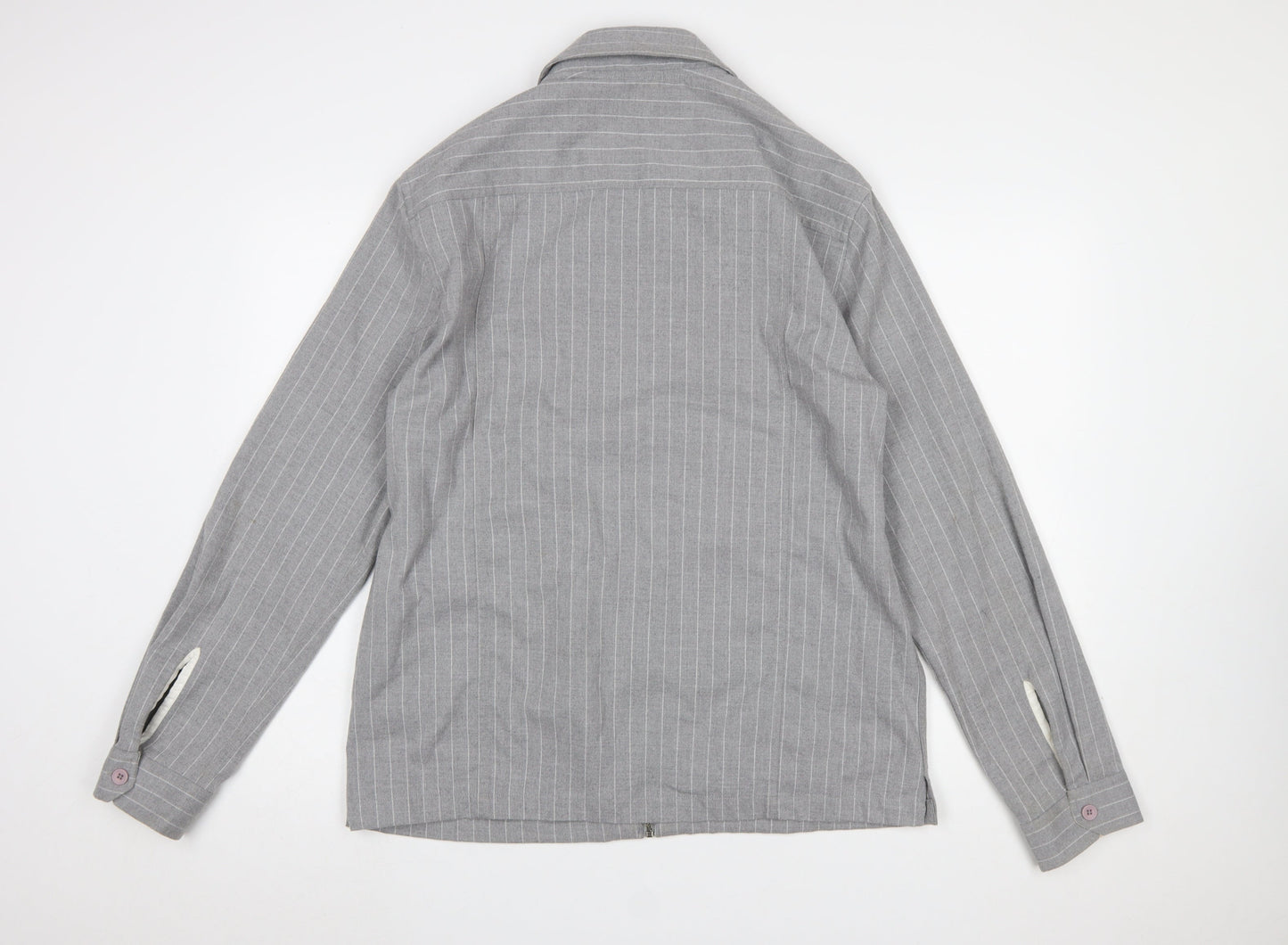 Topman Men's Grey Striped Zip-Up Jacket Size L Casual Twill
