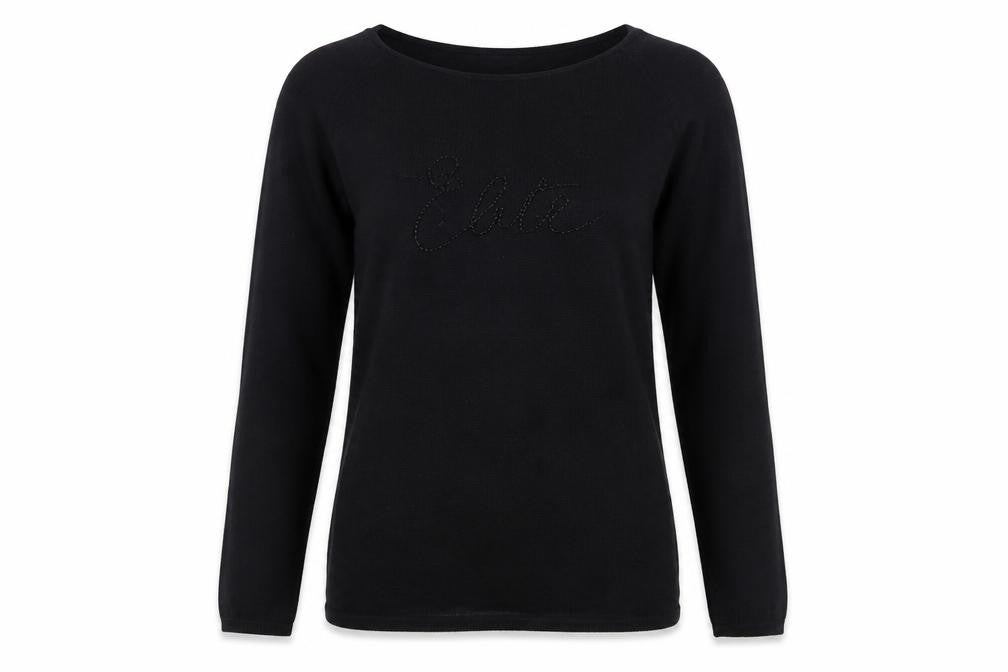 Elite Models' Fashion Womens Black L Jumper Beaded Knit Long Sleeve